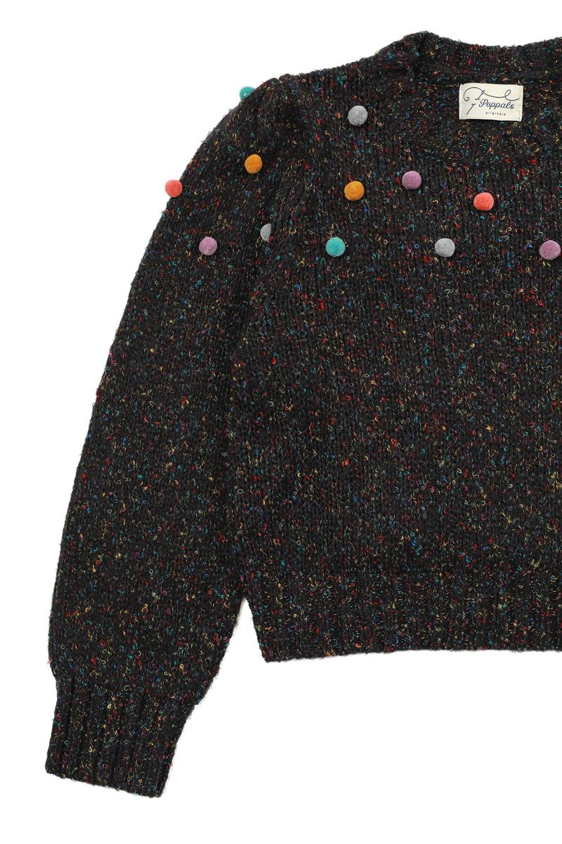 Pom Pom Mix Knit [Charcoal Black]