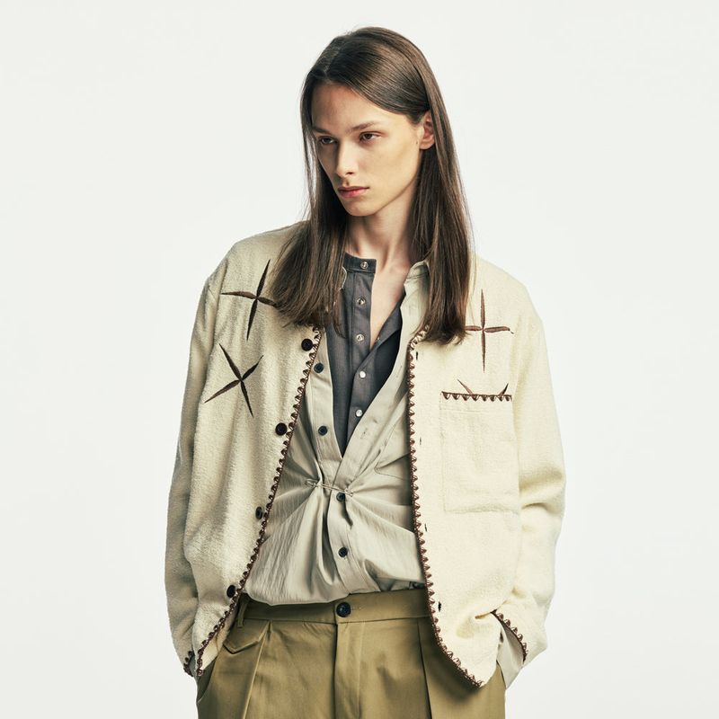 S SY（エスエスワイ）の「east star button up terry cardigan ivory（Tops）」