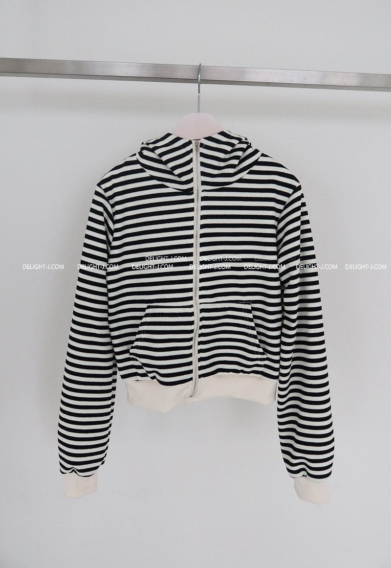 Angma Eared Hooded Stripe Zip-Up Jacket