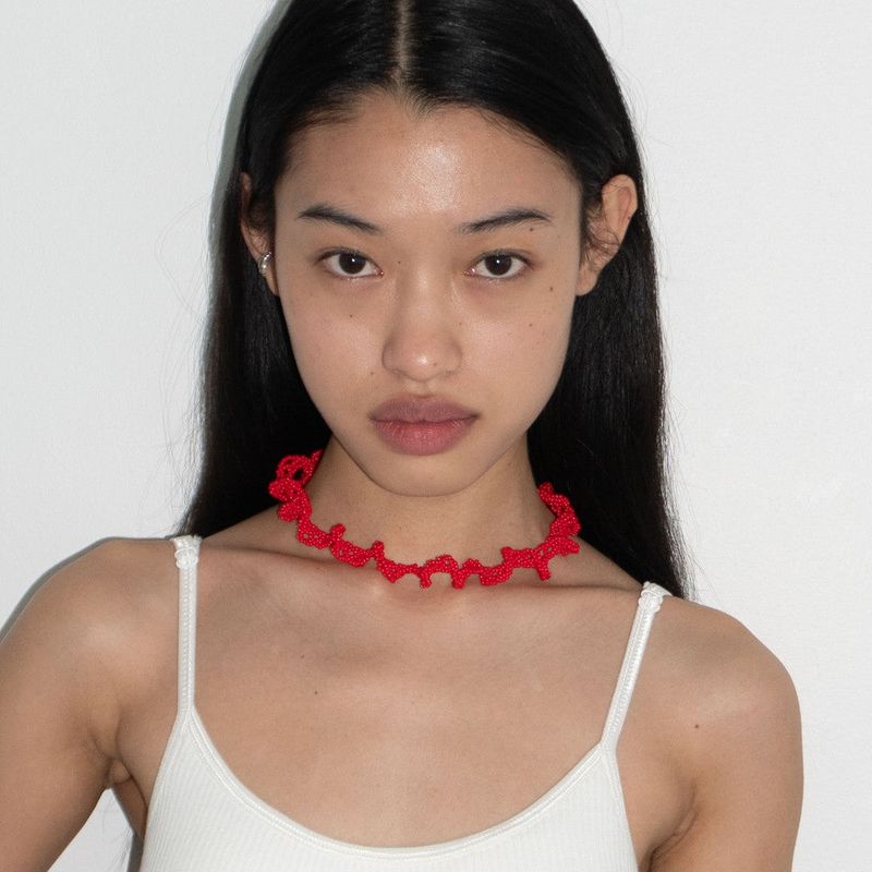 TWIST BEADS NECKLACE RED