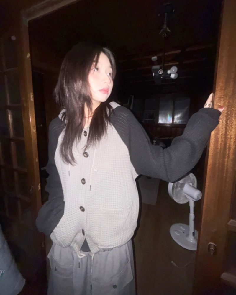 (2color) Waffle Raglan Hood Cardigan