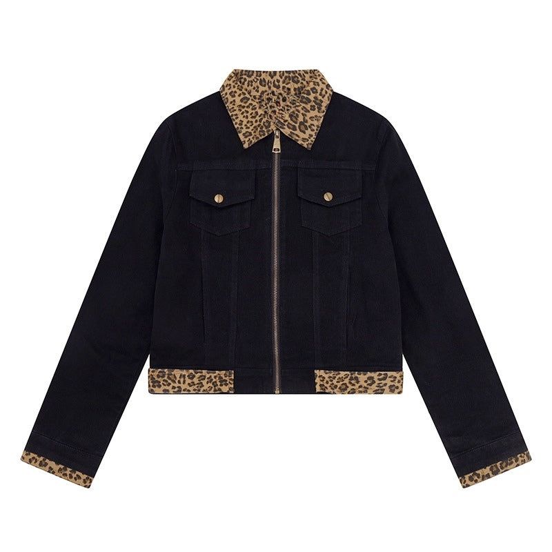 Cleo Leopard Trim Denim Jacket
