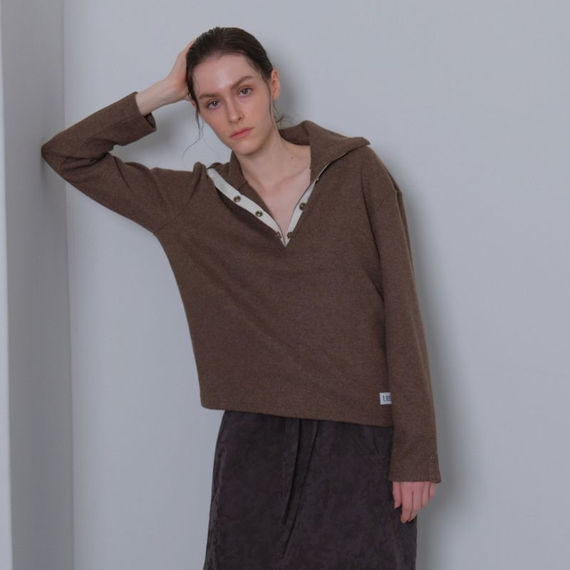 Brown Snap Knit Polar Tee
