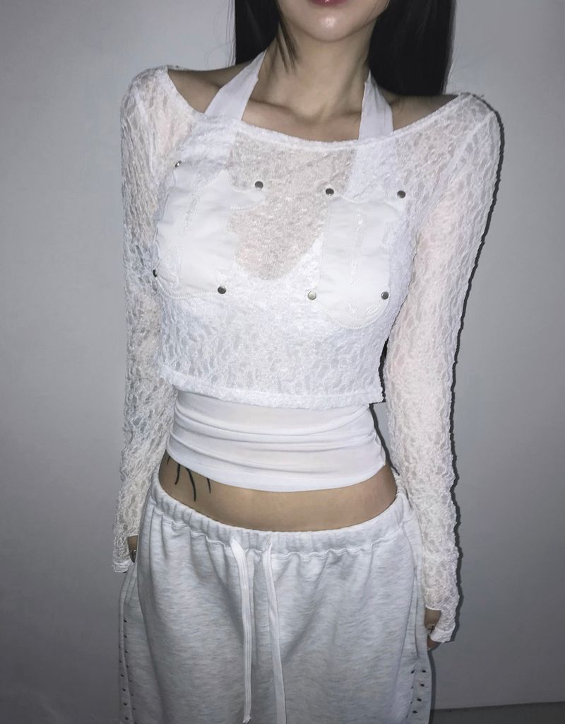 patch lace crop top (3 color)