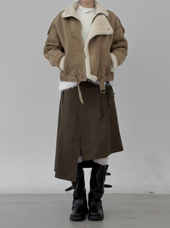 Suede Pocket Wrap Skirt