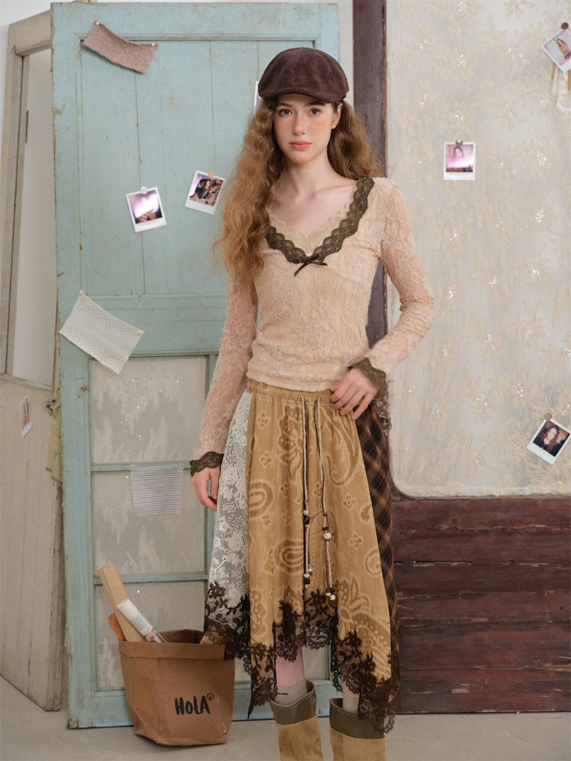 Lace Ribbon Slim Fit Top