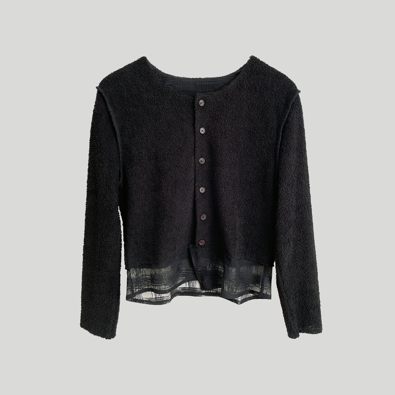 CHECK LAYERED TERRY CARDIGAN