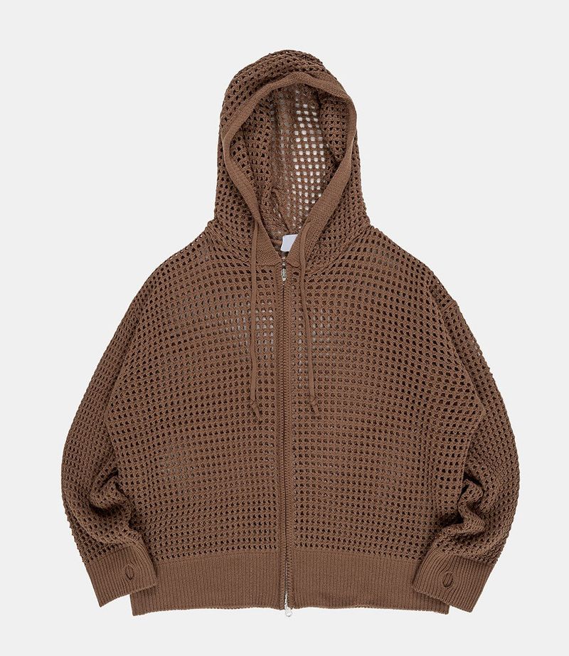Mesh summer 2-way knit hood zip-up