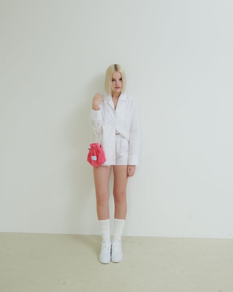 Signature Label Terry String Bag - Hot Pink