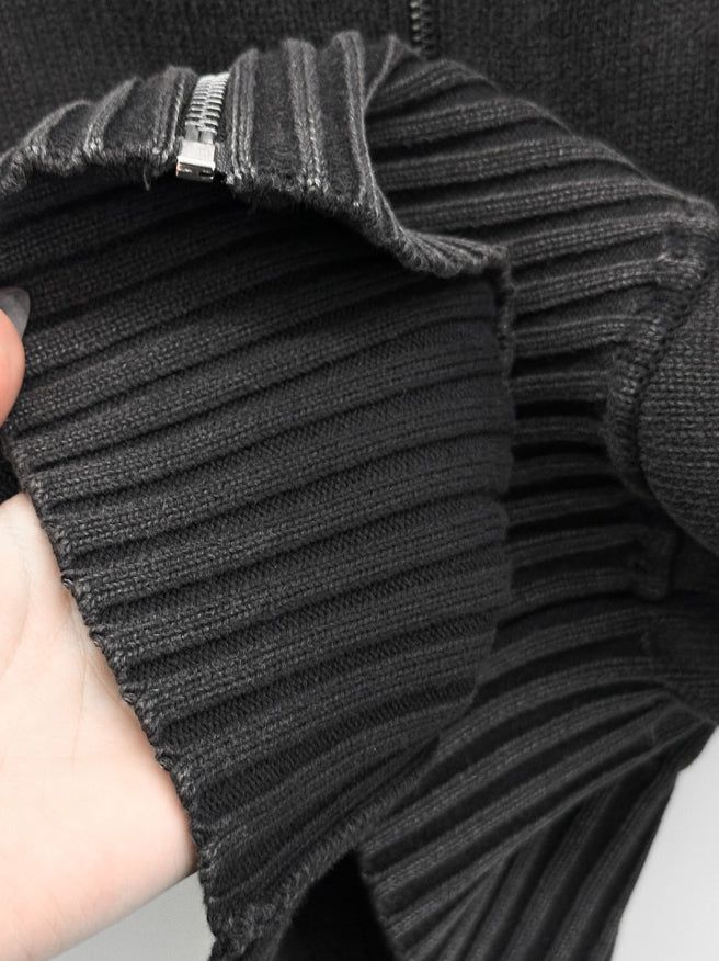 Hard high-neck washed knit zip-up