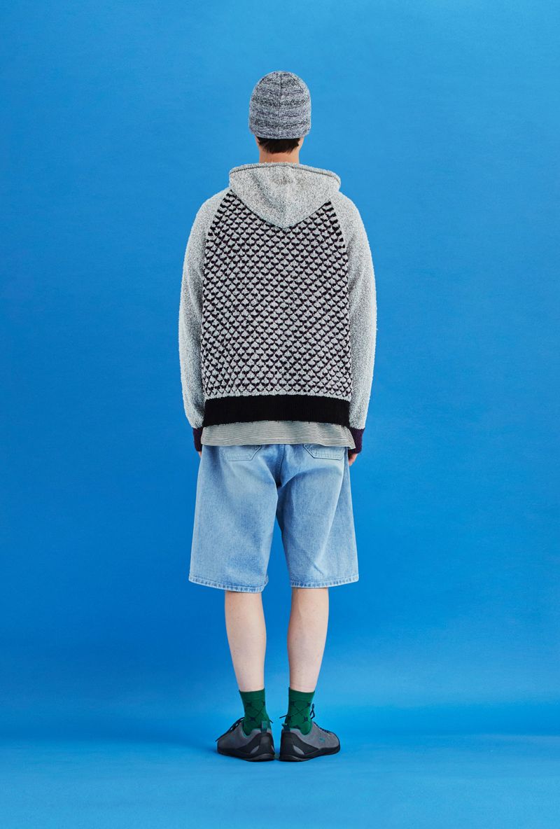 EMBOSSING CLOVER KNIT ZIP-UP HOODIE / GREY