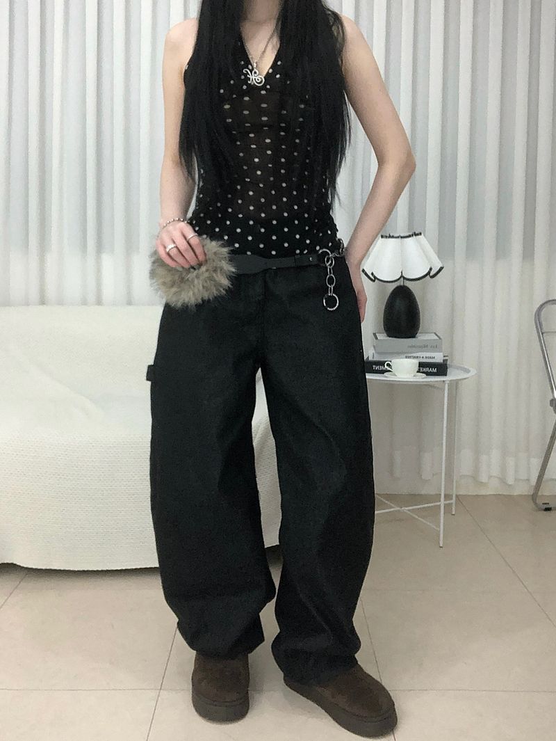 Stud Cross Wide Denim Pants