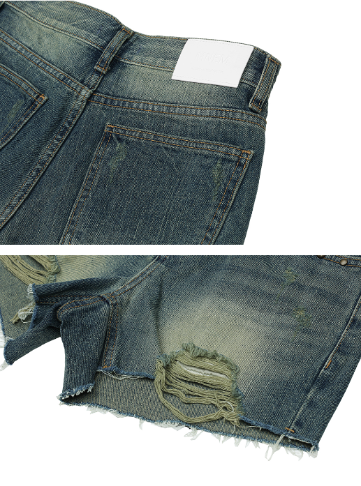 [mnem] stud damage short pants (green)