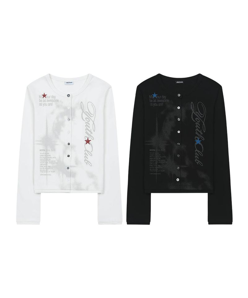 Button Point Layered Cardigan - WHITE