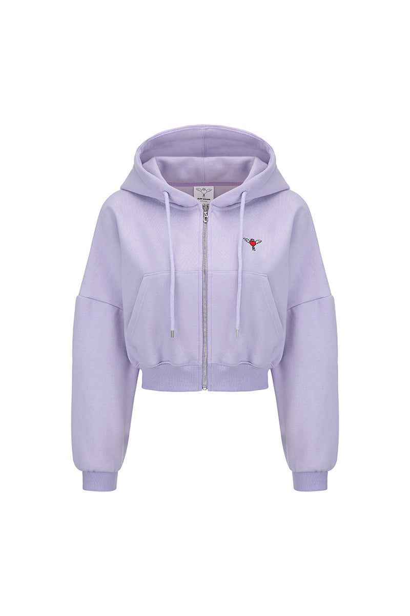 0 4 cat crop hood zip-up - VIOLET