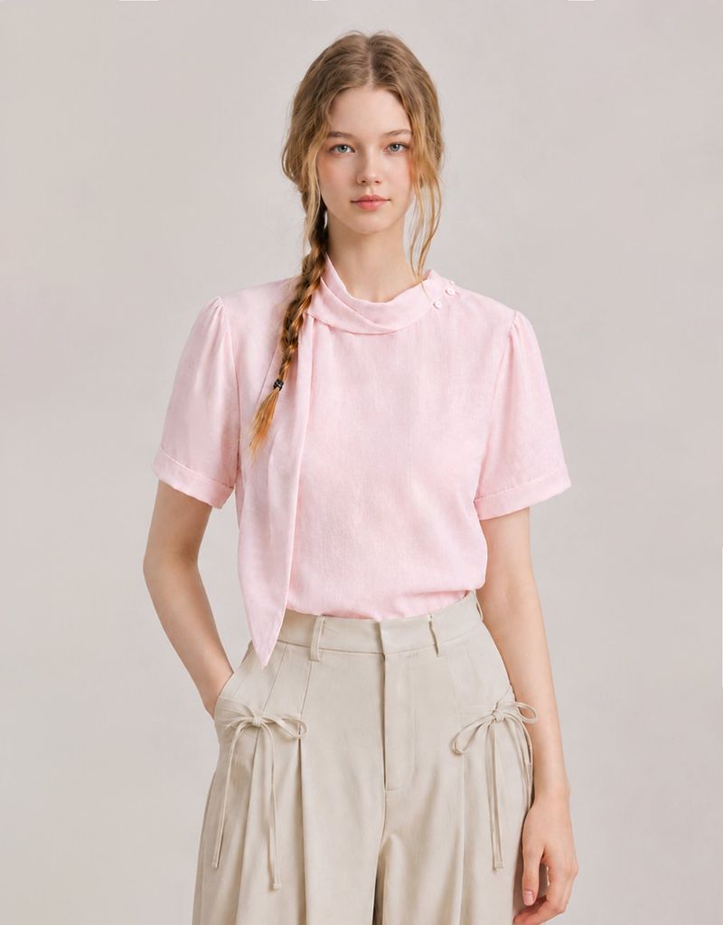 Rosien Drape Detachable Tie Blouse Pink