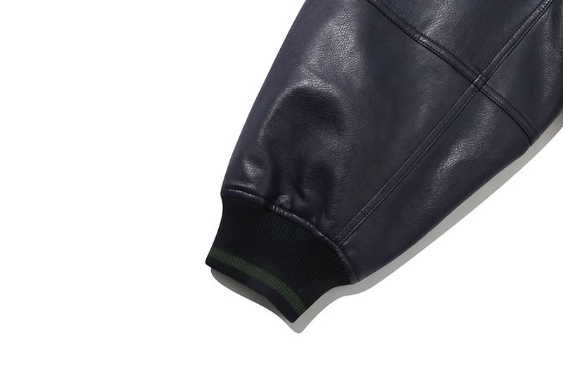 VEGAN LEATHER VARSITY JACKET_NAVY