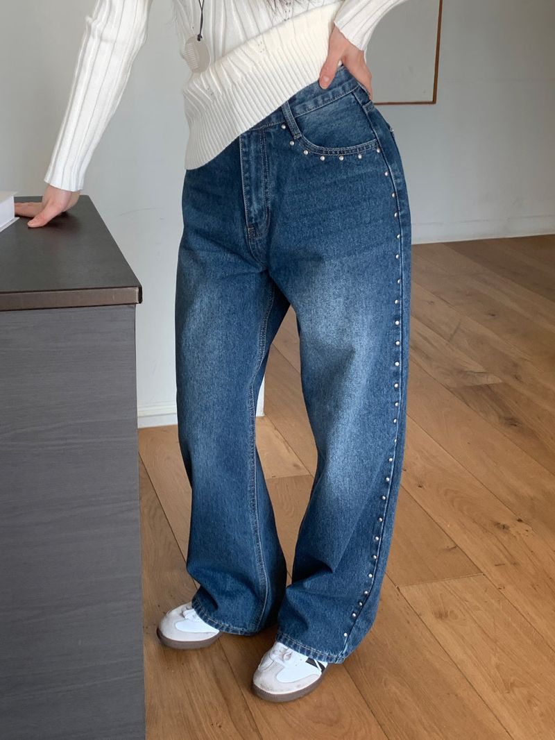 Sia Ball Stud Wide Denim Pants