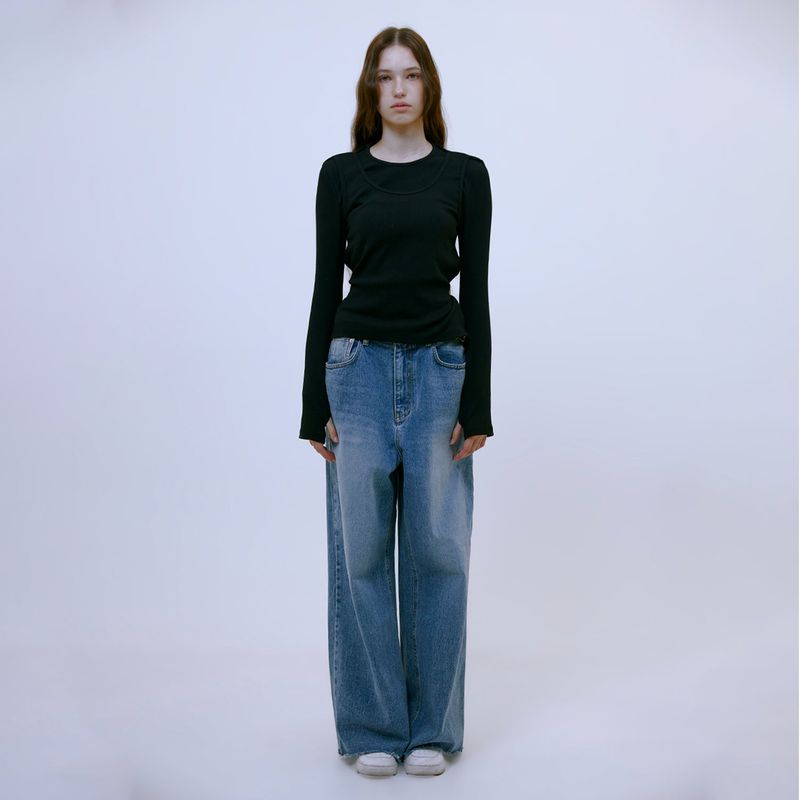 13MONTH(サーティーンマンス)の「Distressed Wide Denim Pants (BLUE)(Pants)」