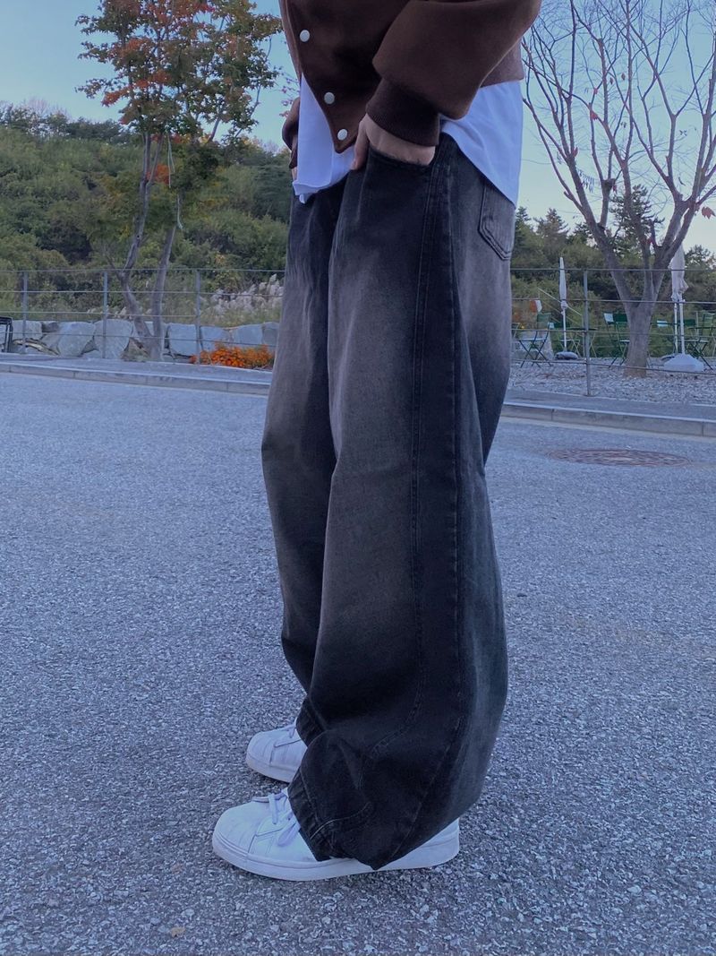 Mud Washing balloon denim pants
