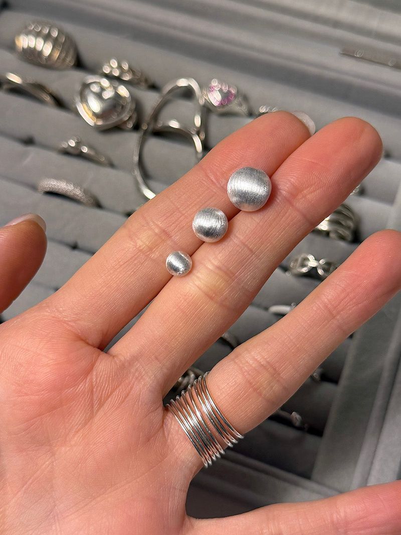  [925silver] Matt half ball earring (6mm)