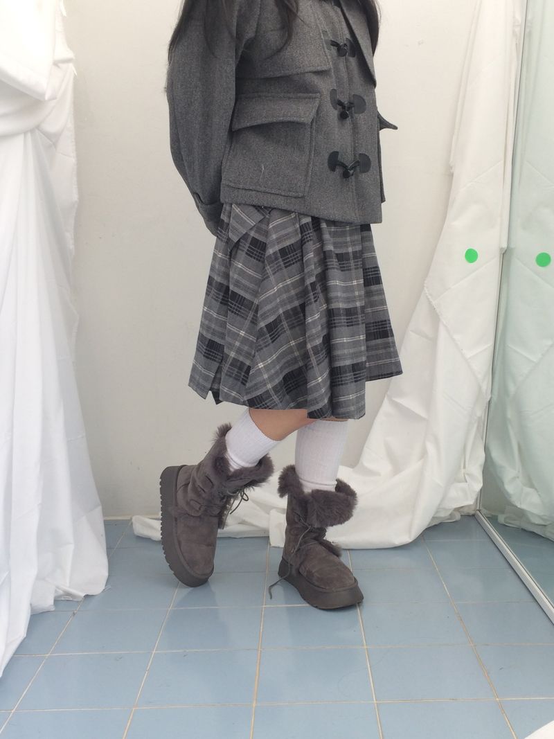 Charcoal Blend Checkered Layered Skirt