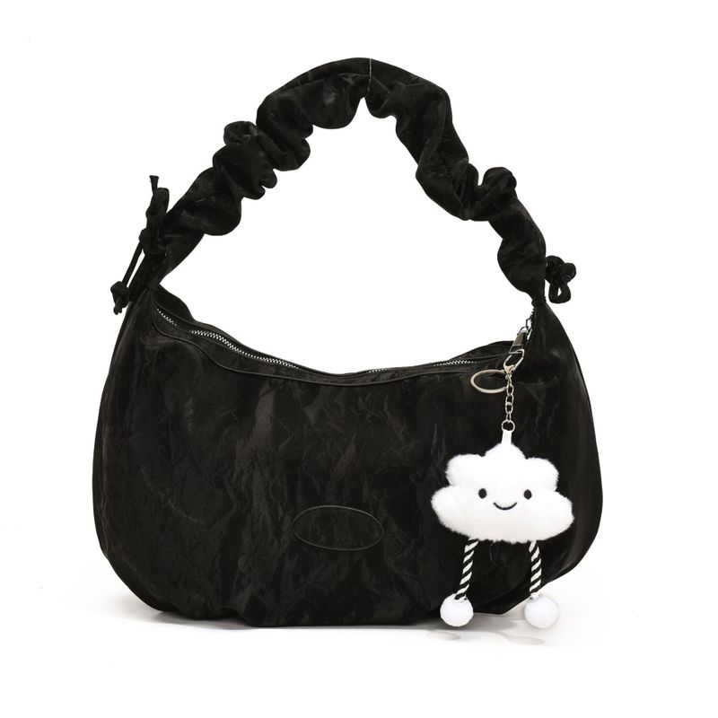 Cloud doll key ring bag denim washed leather wave pattern wrinkle strap zipper shoulder bag