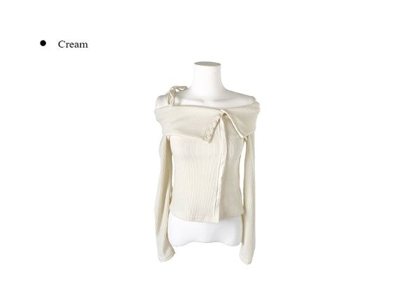 Cashier Button Off-Shoulder Unbalance Ribbon Knit
