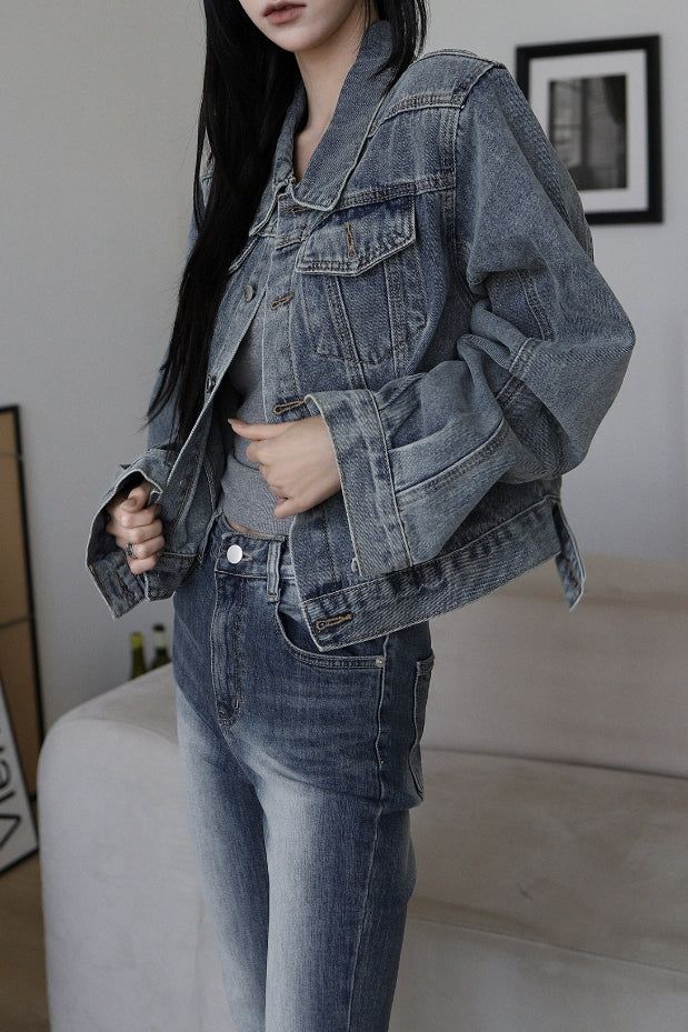 Vintage Washing Crop Denim Jacket