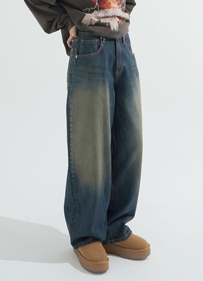Retro washing denim pants