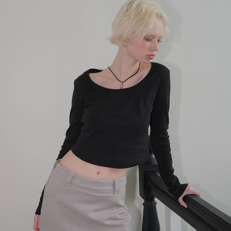 C BASIC U-NECK T-SHIRT_BLACK