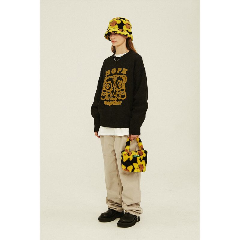 Flower Bear Fluffy Mini Bag_Black