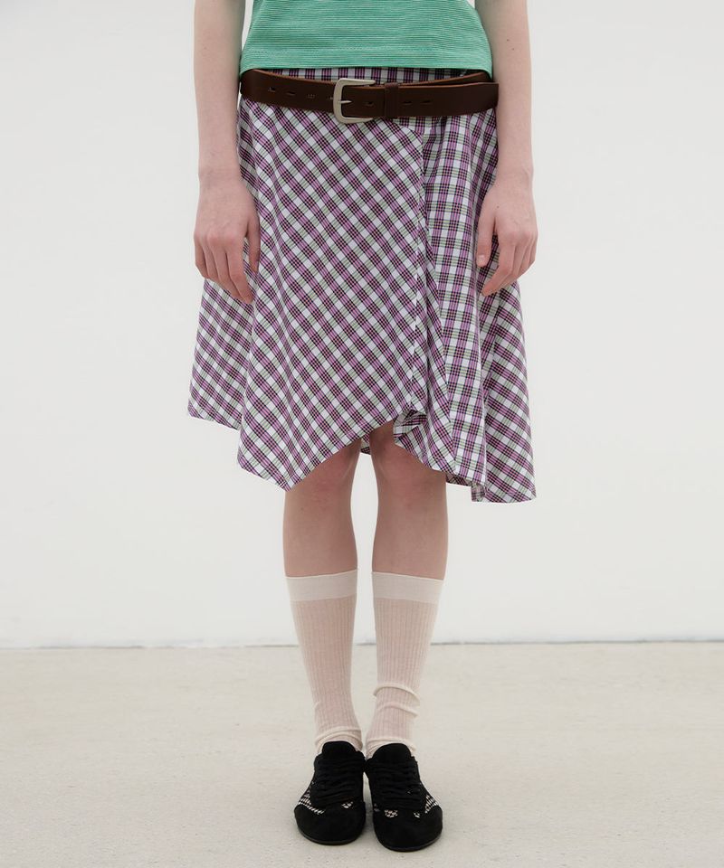 Checked Asymmetric Skirt - Pink