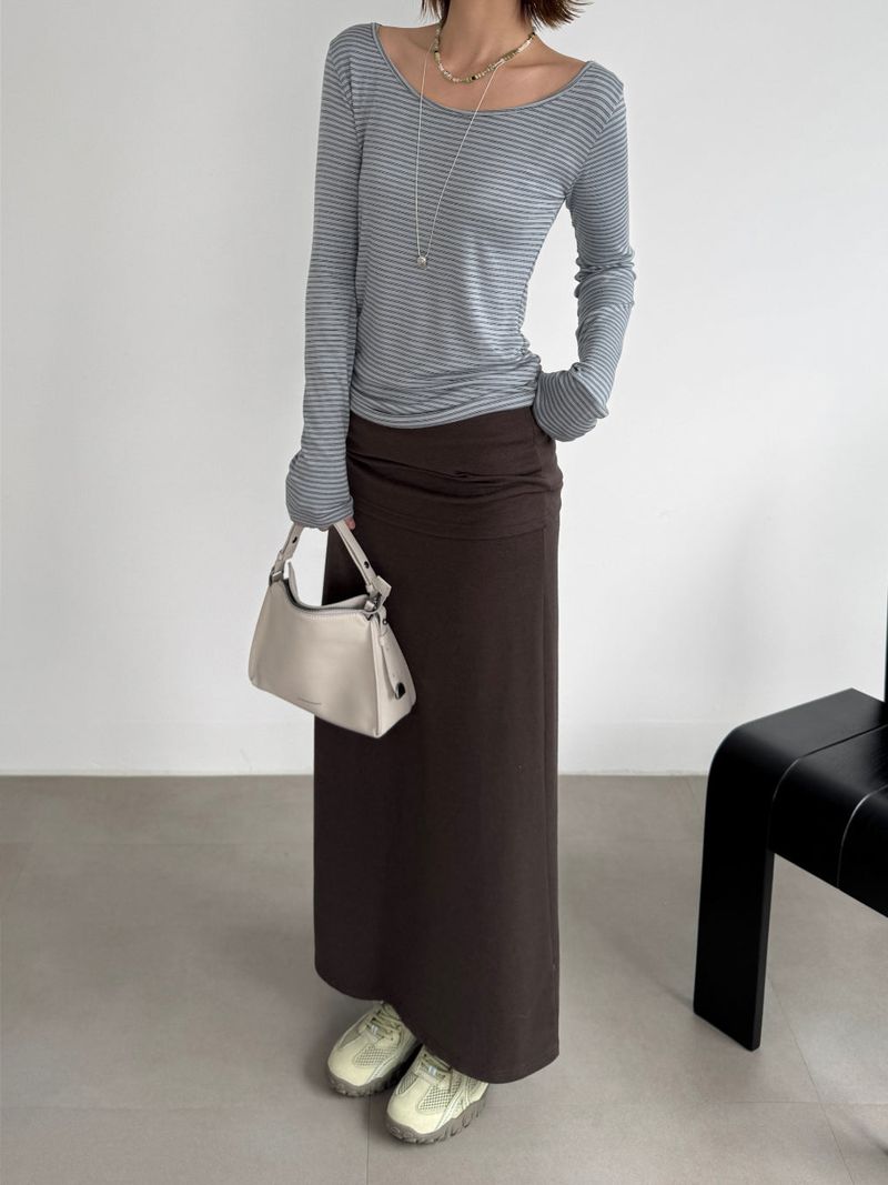 [prts made] soft touch boat-neck long sleeve T-shirts (blue stripe)