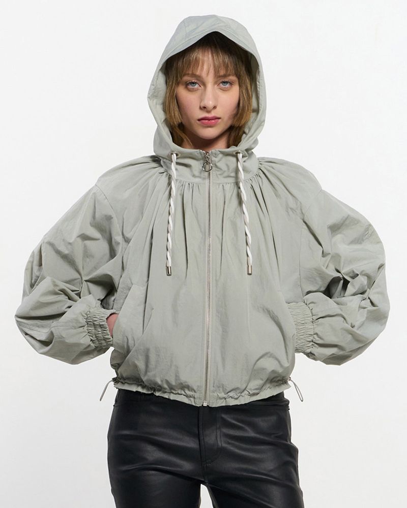 KIMZISU（キムジス）の「Neck Shirring Hooded Windbreaker _ GREY（Jackets/Outerwear）」