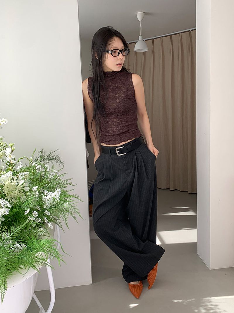 FLOWER LACE HALF-NECK SLEEVELESS (3C)