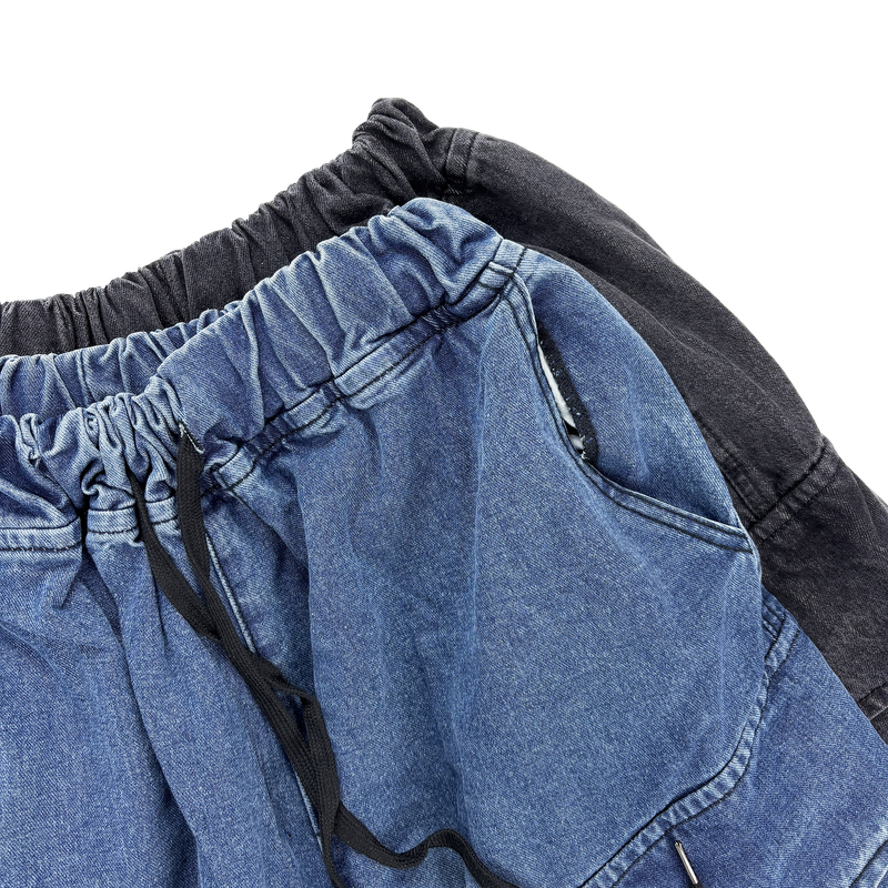oblique cargo denim bermuda pants