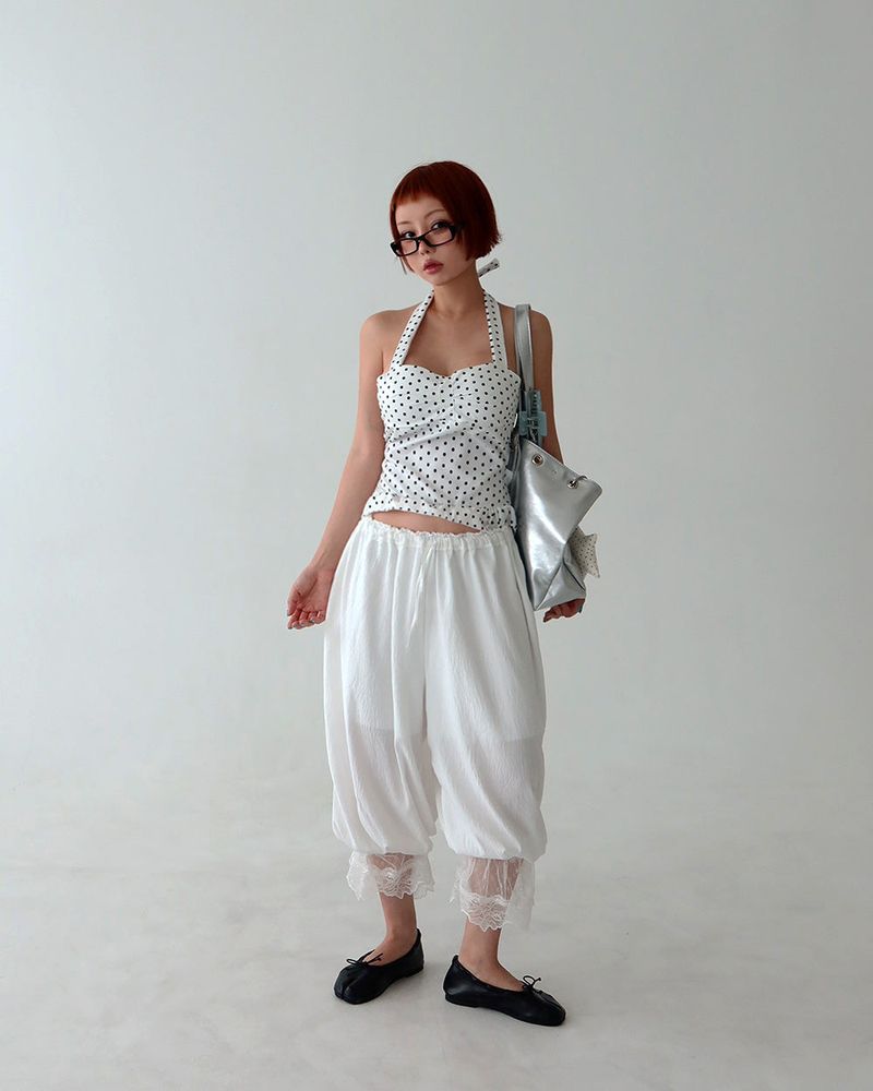 dot halter neck smoke blouse