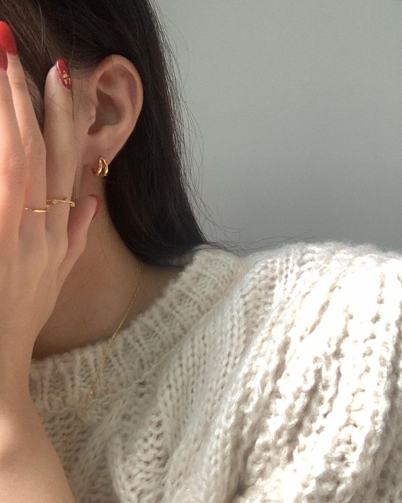 (silver925) Two line one touch earrings *gold