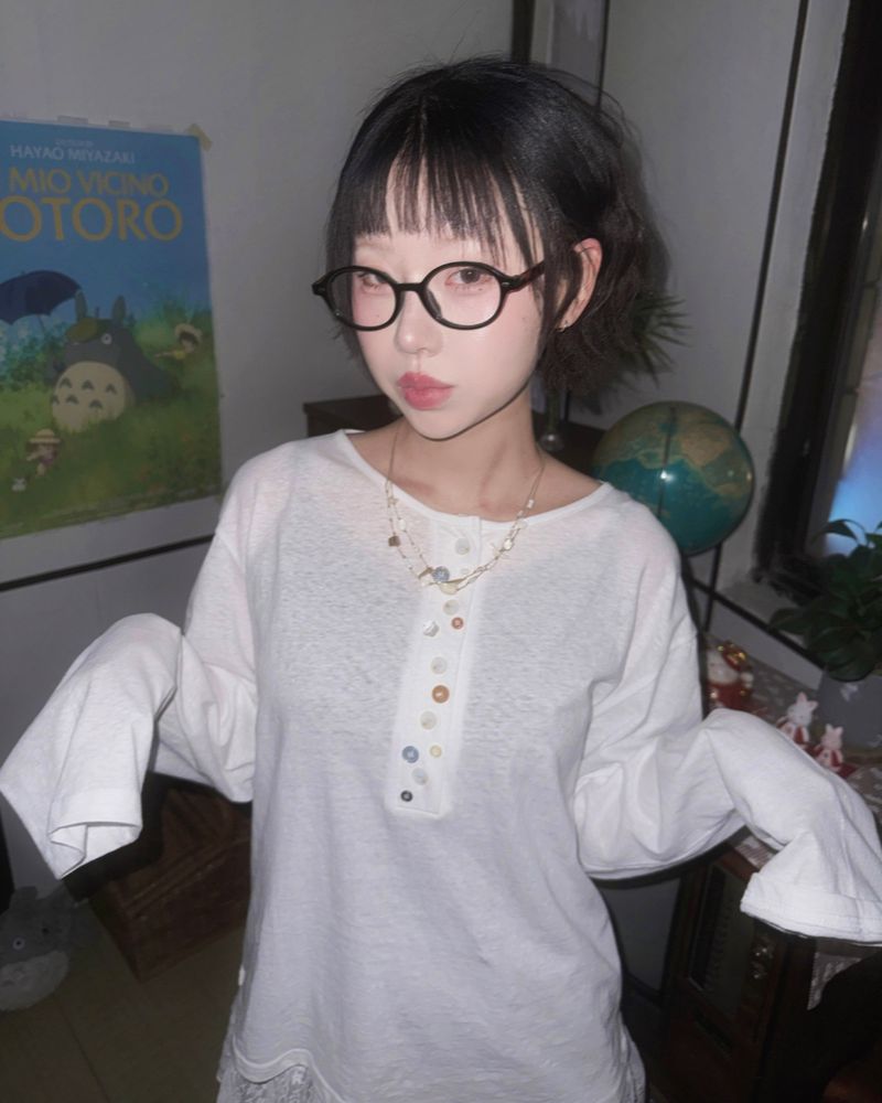 douchidouchi（ドウチドウチ）の「(2color) ミックスアップボタンネックスラブ長袖Tシャツ（トップス）」