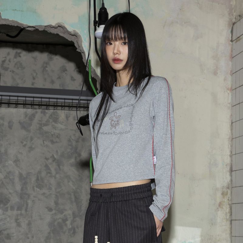 XTONZ（エクストンズ）の「WXT036 Well Turtle Piping Long Sleeve (MELANGE GRAY)（Tops）」