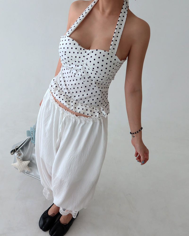 dot halter neck smoke blouse