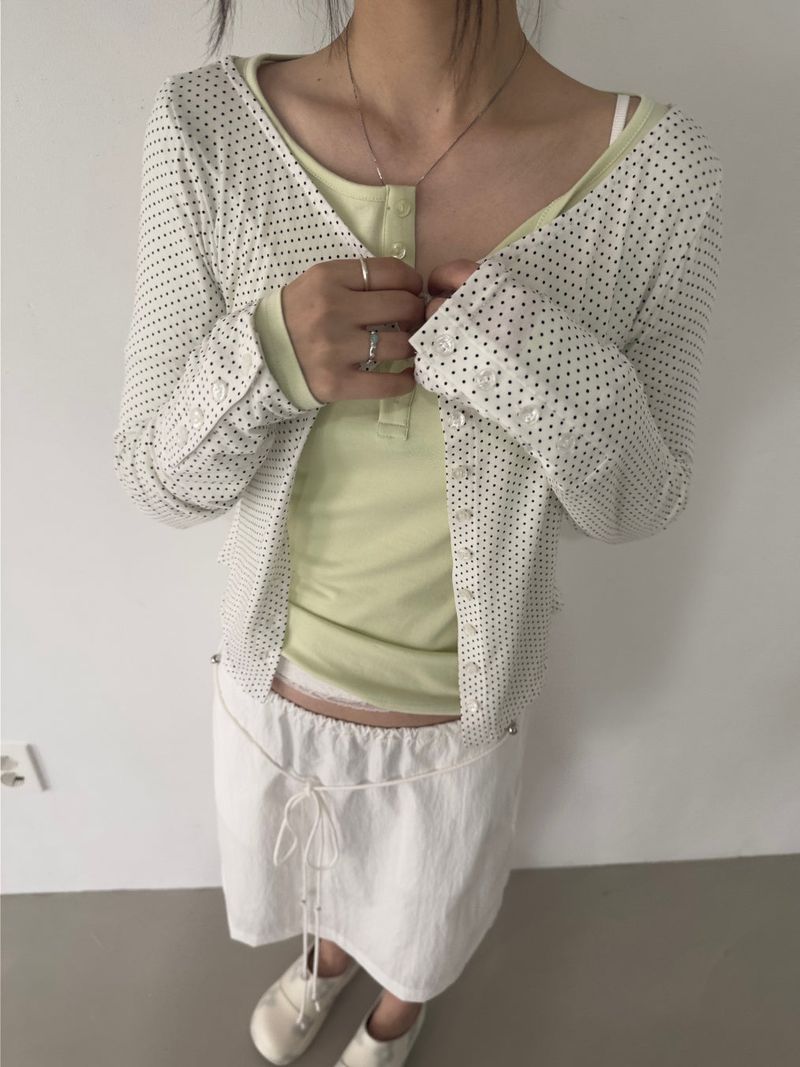 Polkadot Sheer Cardigan (Tenta, Dumble-washing) 2sizes