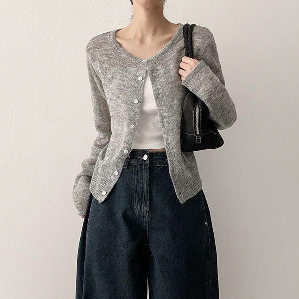Fluffy💛 Round Knit Pendant Button Cardigan