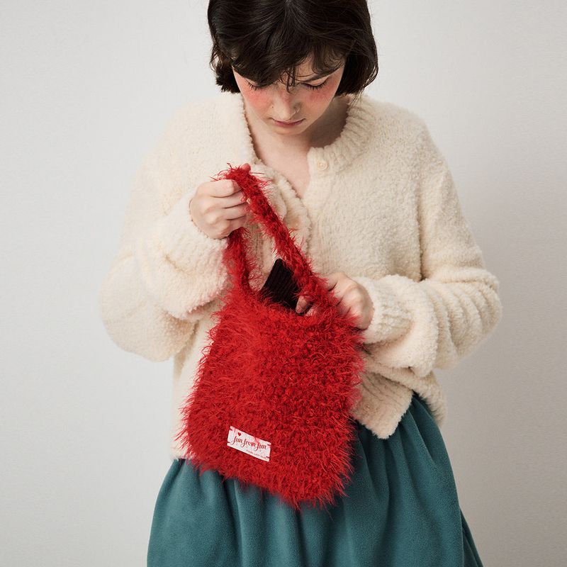 HANDMADE HAIRY KNIT BAG, RED