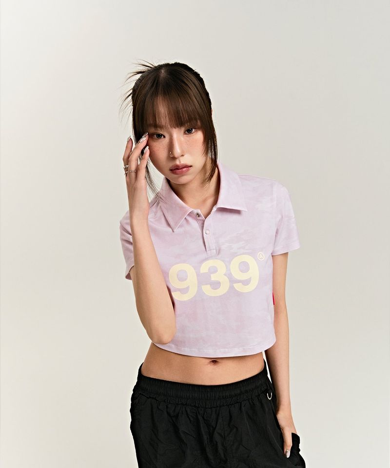 939 LOGO COLLAR CROP TOP (PINK/CAMO)
