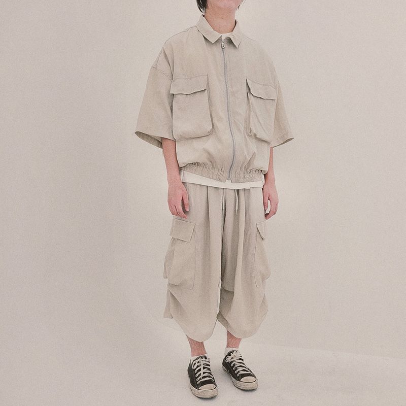 street shape shortsleeve zipup_beige
