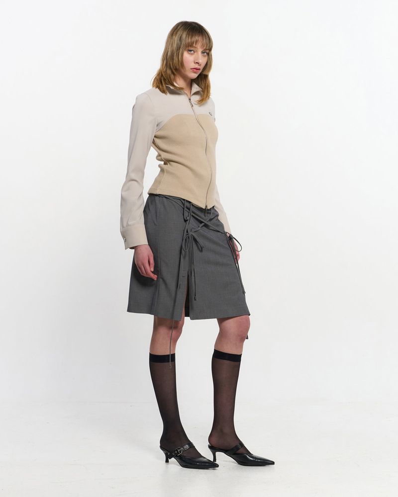 Ribbed Slim Zip-up _ IVORY