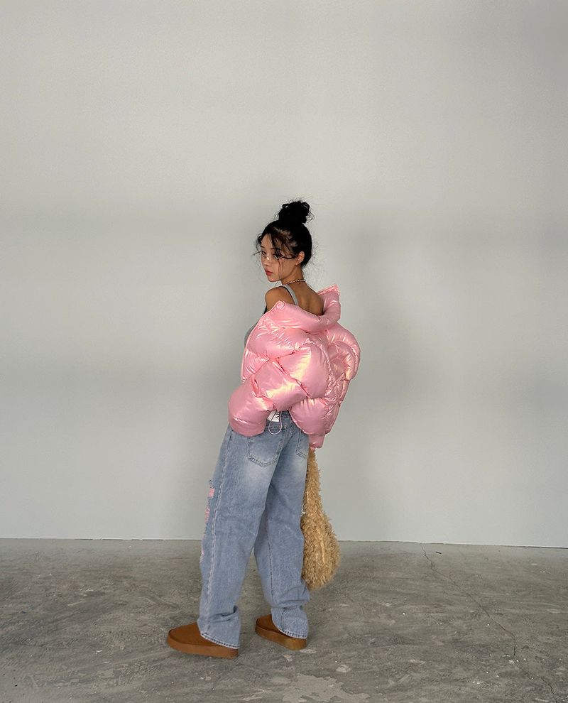 Heart hologram wellon short padded coat