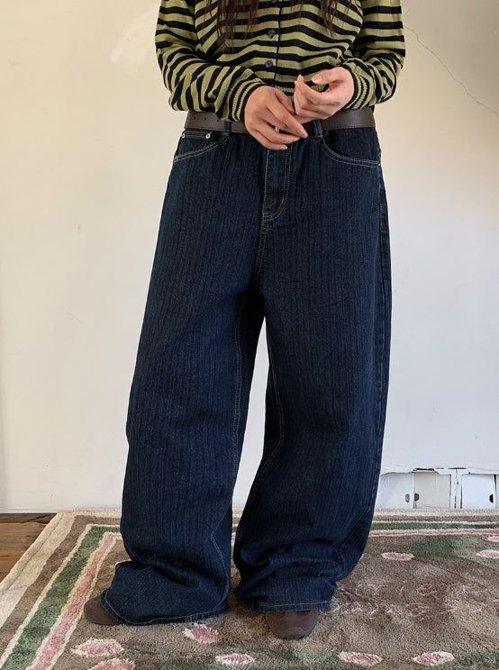 BAON（バオン）の「Hobe Jacquard Stripe Denim Wide Pants（Pants）」